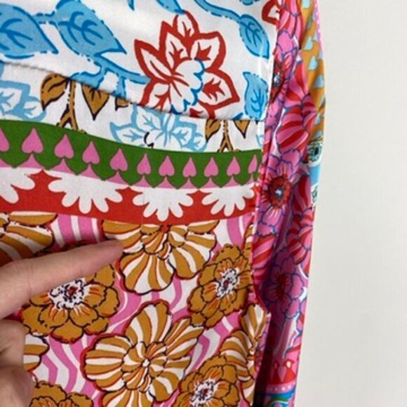 Zara Patchwork Printed Button Up Shirt Long Sleeve Colorful Womens Medium Satin - Picture 11 of 12